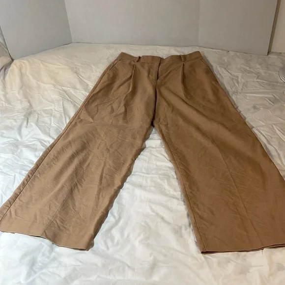 Ann Taylor Linen Blend Tan Wide Leg Trousers 4P - Picture 5 of 12